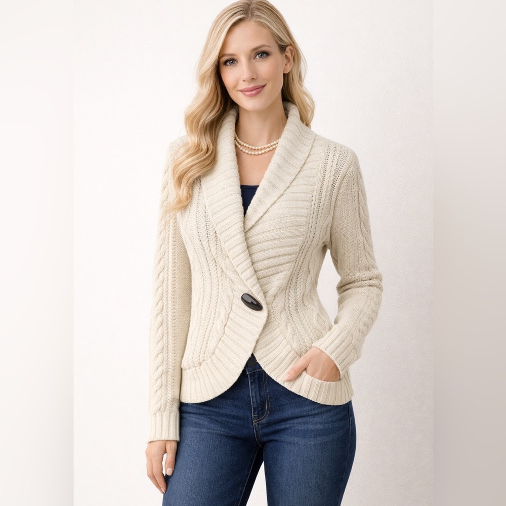 Eddie Bauer Cream Cable Knit Cardigan